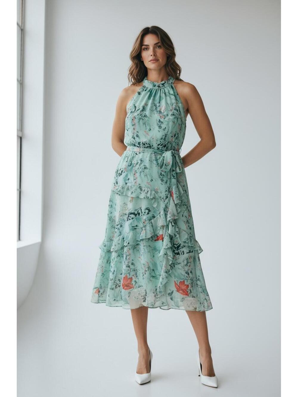 White House Black Market Floral Halter Midi Dress Size 6